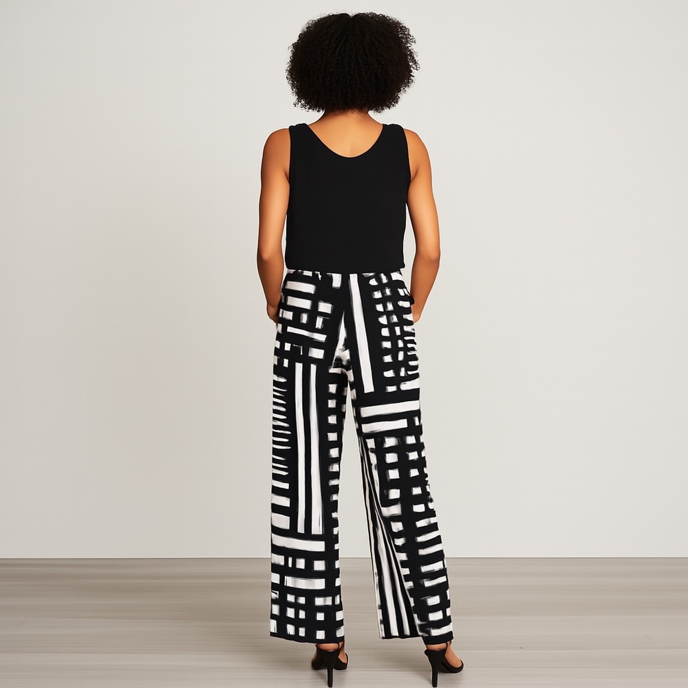 Chico's Black And White Geometric Abstract Wide Leg Pants Size 2X Plus - Picture 4 of 7
